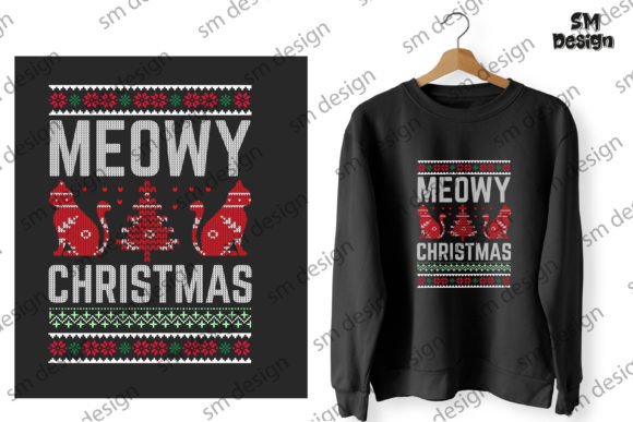 Meowy Christmas Ugly Sweater: A Festive T-Shirt Design Graphic